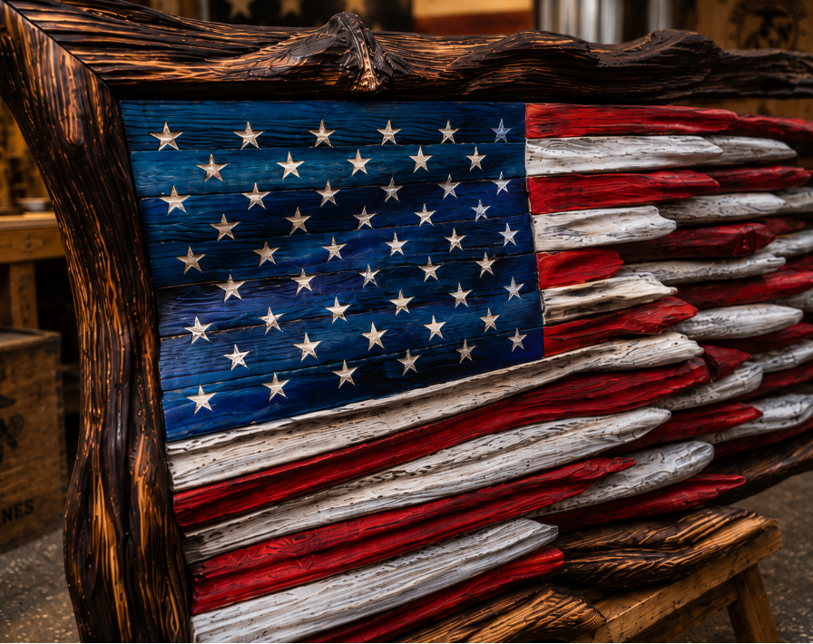 "The Battle Worn" Wooden American Flag