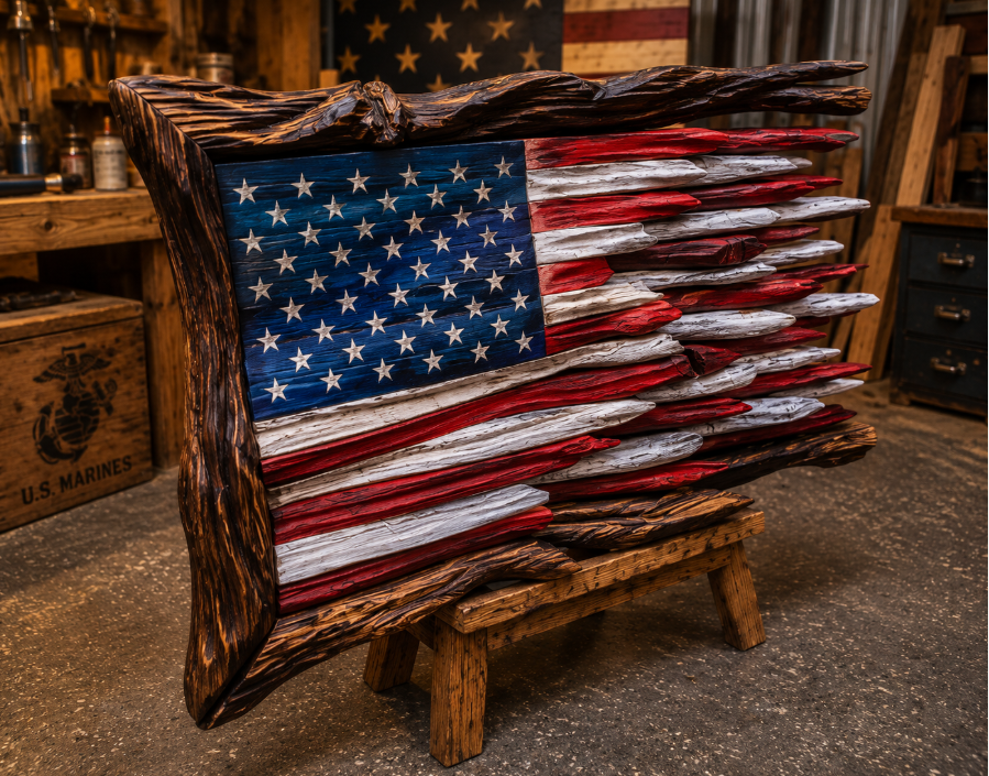 "The Battle Worn" Wooden American Flag